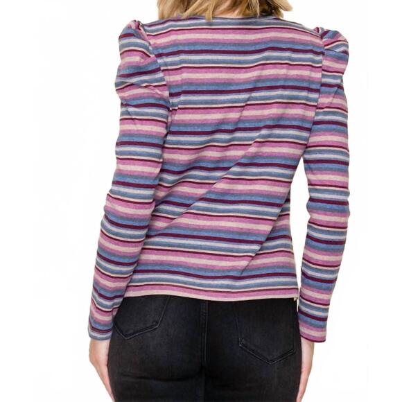 NEW STACCATO striped puffed long sleeve top in purple multi - Picture 3 of 3